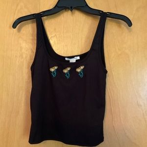 TJMaxx Black Flower Embroidered Tank Top